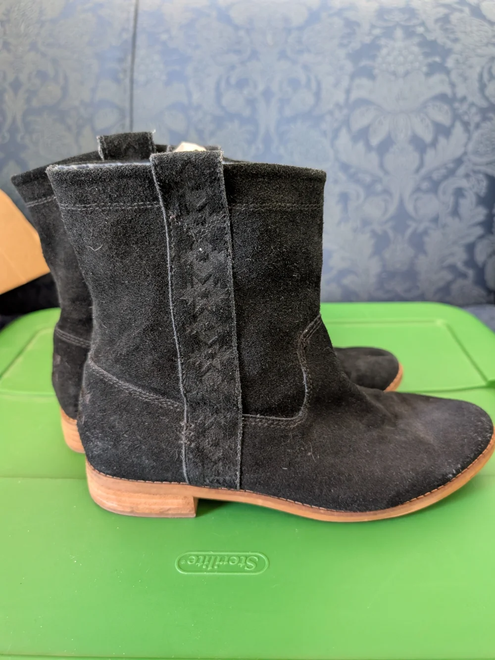 Toms Black Suede Ankle Booties with Low Heel